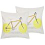 Set Of 2 Decorative Cushions Multicolour Bicycle Motif Square 45 X 45 Cm Modern Décor Accessories