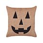 Decorative Cushion Beige Velvet 45 X 45 Cm Jack-o-lantern Pattern Square Modern Halloween