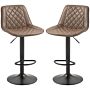 Homcom Bar Stools Set Of 2, Retro Adjustable Kitchen Stool, Swivel Pu Leather Upholstered Bar Chairs With Back, Footrest And Steel Base, Brown