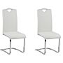 Set Of 2 Dining Chairs Off-white Faux Leather Upholstered Seat High Back Cantilever