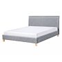 Bed Frame Grey Fabric Upholstery Wooden Legs Eu Double Size 4ft6 Slatted With Headboard