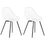 Set Of 2 Dining Chairs White Synthetic Seat Black Metal Legs Net Design Backrest