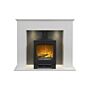 Adam Corinth Stove Fireplace In Pure White & Grey With Downlights & Lunar Electric Stove In Charcoal Grey, 48 Inch