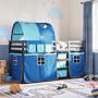 Vidaxl Bunk Bed With Curtains Blue 90x200 Cm Solid Wood Pine