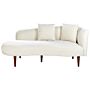 Chaise Lounge Cream Velvet Polyester Upholstery Right Hand Dark Wood Legs Extra Throw Pillows