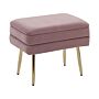 Storage Bench Pink Velvet Upholstery Golden Iron Legs Glam Design Living Room Footstool Beliani