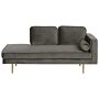 Chaise Lounge Taupe Velvet Upholstered Right Hand Orientation Metal Legs Bolster Pillow Modern Design Beliani