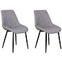 Set Of 2 Dining Chairs Grey Faux Leather Quilted Upholstery Kitchen