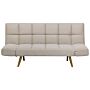 Sofa Bed Beige Fabric Upholstered 3 Seater Reclining Backrest Square Quilted