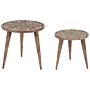 Set Of 2 Side Tables Dark Mango Wood Decorative Coffee Side Table Small