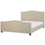 Slatted Bed Frame Beige Polyester Fabric Upholstered Tufted Headrest Nailhead Trim 6ft Eu Super King Size