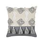 Decorative Cushion White And Grey Cotton 45 X 45 Cm With Tassels Diamond Pattern