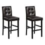 Set Of 2 Bar Stools Brown Faux Leather Upholstery Light Wood Legs