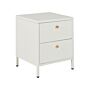 Bedside Table White Steel Nightstand Industrial Design 2 Drawers Bedroom Storage Furniture Beliani