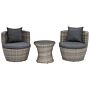 3 Piece Garden Bistro Set Grey Faux Rattan With Cushions Stacking Outdoor Modern Beliani