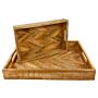 Herringbone Square Wood Rustic Trays Set Of 2