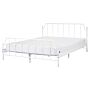 Bed Frame White Metal 160 X 200 Cm King Size Poplar Wood Slats Industrial