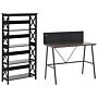 Home Office Set Desk Bookcase Dark Wood And Black Chipboard Mdf Steel Legs Shelves