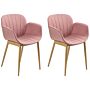 Set Of 2 Dining Chairs Pink Fabric Upholster