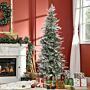 Homcom Pencil Snow Flocked Artificial Christmas Tree With Realistic Cypress Branches, Auto Open, Green