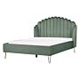 Bed Frame Green Velvet Upholstery Eu Double Size 4ft6 Metal Legs Retro Design Chanell Shell Headboard Beliani