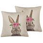 Set Of 2 Scatter Cushions Grey Taupe Cotton Animal Print Square 45 X 45 Cm With Insert Easter Decorations Throw Pillows