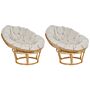 Set Of 2 Chairs Natural Rattan Light Beige Cotton Cushions Medium Resistance