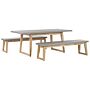 Outdoor Dining Set Grey Fibre Cement Light Acacia Wood 6 People Table 2 Benches