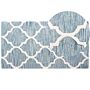 Rug Blue Wool 80 X 150 Cm Trellis Quatrefoil Pattern Hand Tufted Oriental Moroccan Clover