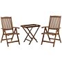 Garden Bistro Set Dark Solid Acacia Wood Table 2 Chairs Adjustable Backrest Folding Rustic Style Balcony Furniture Beliani