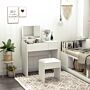 Homcom Makeup Desk With Drawer, Vanity Table Set With Flip-up Mirror And Cushioned Stool, White