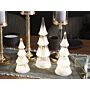 Set Of 3 Decorative Christmas Trees White Glass Led Illuminated Figurines Holiday Season Festive Decoration