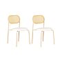 Set Of 2 Dining Chairs Light Wood Effect Metal Frame Beige Fabric Seat Viennese Braid Backrest Retro Seating Beliani