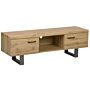 Tv Stand Light Wood With Grey Metal Base Storage Shelf Cabinets Industrial Cable Management Minimalist Media Unit