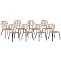 Set Of 8 Chairs Natural Pe Rattan Black Steel Frame Braided Backrest And Seat