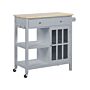 Kitchen Trolley Grey Mdf Light Wood Top Storage Cabinet Shelves Drawers With Castors