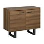 Sideboard 2 Door Dark Wood With Grey Sled Metal Base Aluminium Handles Freestanding Cabinet With Shelves Home Storage Unit