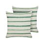 Set Of 2 Decorative Cushions Green And Beige Striped Pattern 45 X 45 Cm