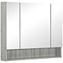 Kleankin Bathroom Mirror Cabinet, Wall Mounted Storage Cabinet With Adjustable Shelves, 3 Doors And Cupboards, Grey