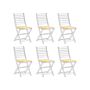 Set Of 6 Outdoor Seat Pad Cushions Yellow And White Geometric Striped Pattern String Tied Zip Fastener Uv Resistant