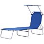 Outsunny Reclining Chair Folding Lounger Seat Sun Lounger With Sun Shade Awning Beach Garden Outdoor Patio Recliner Adjustable, Blue