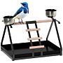 Pawhut Portable Bird Playstand Training Playground With Wood Perch Ladder Feeding Cups For Macaw Parrot Conure