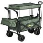 Outsunny Folding Trolley Cart Storage Wagon Beach Trailer 4 Wheels With Handle Overhead Canopy Cart Push Pull For Camping, Green