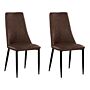 Set Of 2 Dining Chairs Brown Faux Leather Upholstered Seat High Back