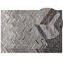 Area Rug 160 X 230 Cm Grey Cowhide Leather Geometric