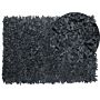 Area Rug Carpet Black Genuine Leather Shaggy Hand Woven Rectangular 140 X 200 Cm