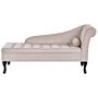 Right Hand Chaise Lounge Light Beige Velvet Upholstery Black Legs Storage Compartment Tufted Seat Bolster Cushion