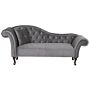 Chaise Lounge Grey Velvet Button Tufted Upholstery Left Hand Rolled Arms With Cushion