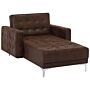 Chaise Lounge Brown Faux Leather Tufted Reclining Day Bed Silver Legs Track Arms