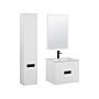 3 Piece Bathroom Furniture Set White Mdf With Ceramic Basin Wall Mount Vanity Tall Cabinet Rectangular Led Mirror